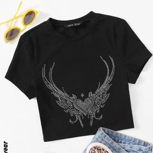 Black and bedazzled crop top